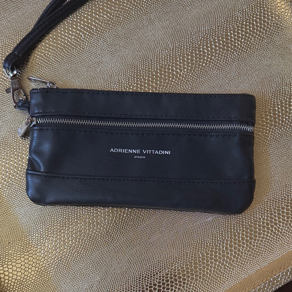 Adrienne Vittadini Black Leather Wristlet
